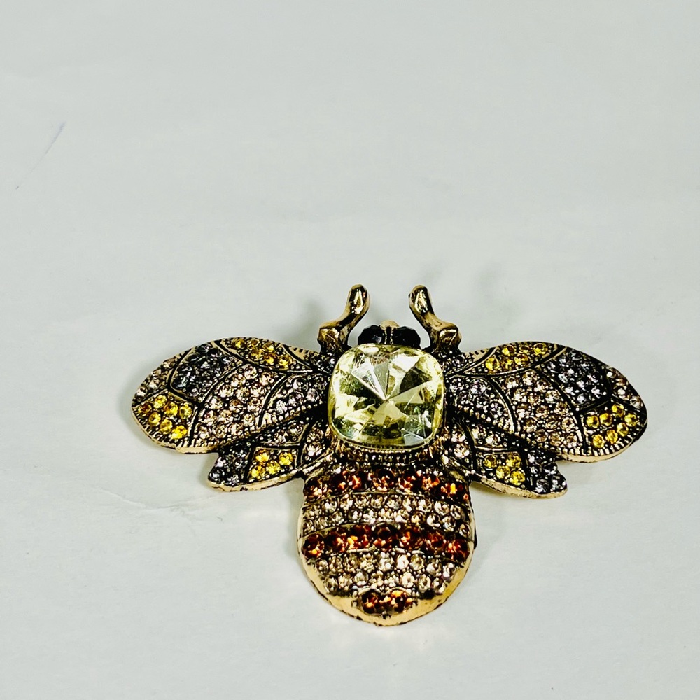 Elegant Gold and Yellow Crystal Bee Brooch